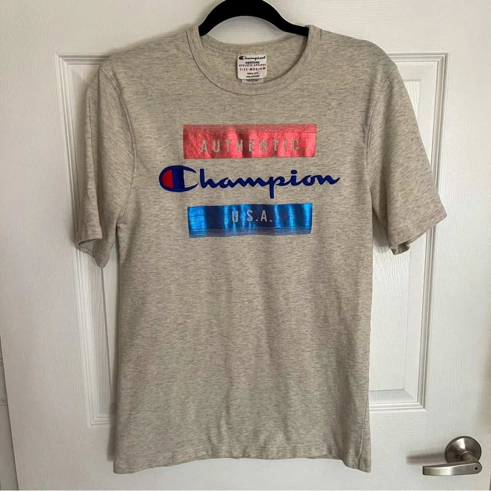 Men’s Champion Heritage Tee - Medium - Marled Oatmeal - Heavyweight Cotton - Picture 1 of 8